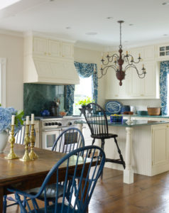 Blue and White Kitchen in a Greek Revival